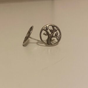 Silver circular tree earrings